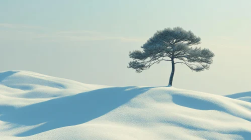 Lonely Tree in Pristine Snowy Scene