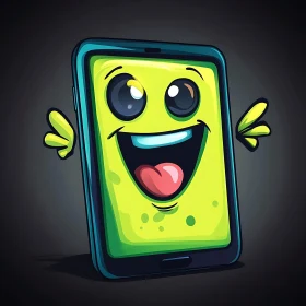 Cheerful Cartoon Smartphone with a Bright Green Screen