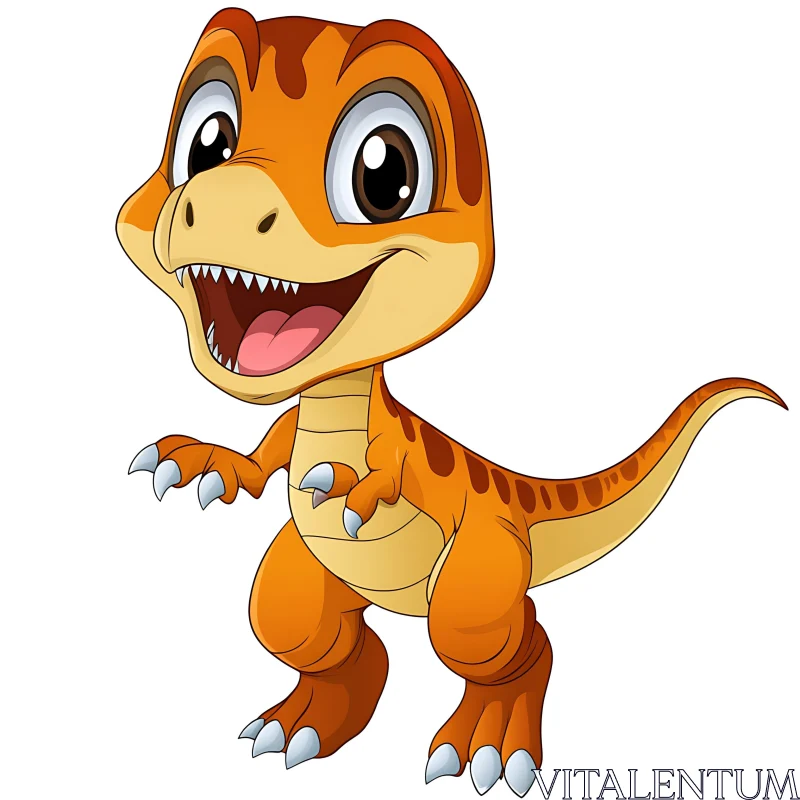 Cute Smiling Dinosaur Cartoon AI Image