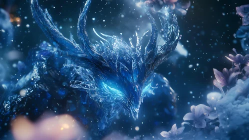Ice Dragon and Enchanted Flowers