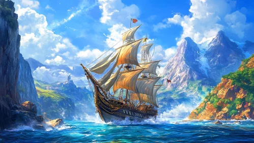Sailing Ship in Nature Splendor