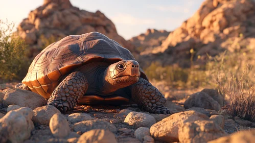 Sun-Drenched Turtle in Desert