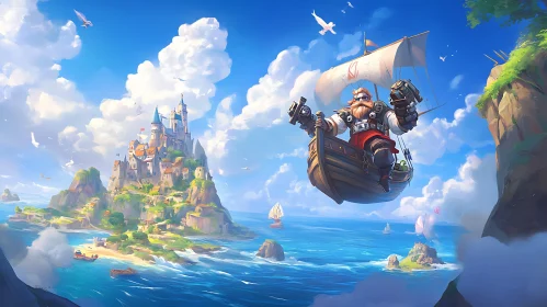 Fantasy Island Castle with Adventurous Flying Boat
