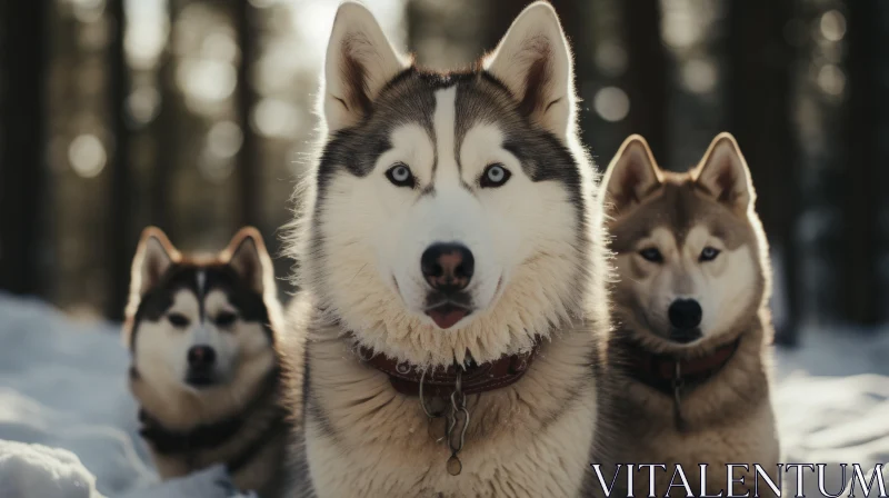 Atmospheric Portraits of Siberian Huskies in Snow AI Image