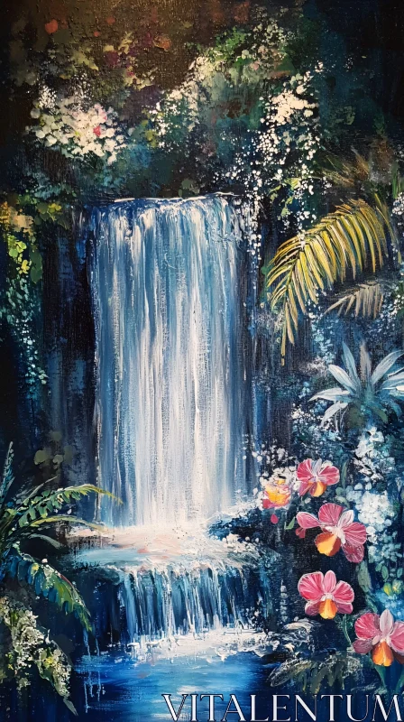 AI ART Tropical Waterfall Oasis