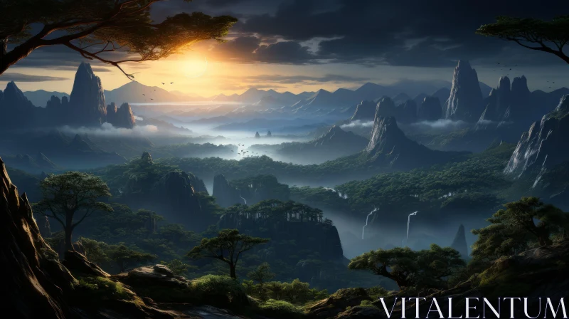 Exotic Fantasy Landscape - Nature's Beauty in Zen-Inspired Art AI Image