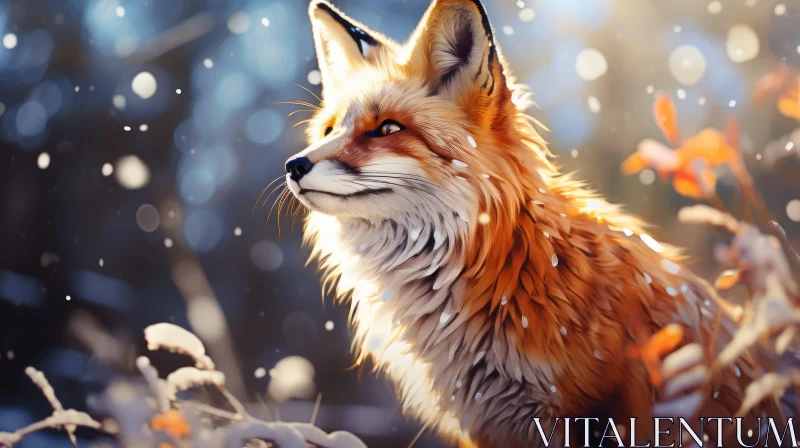 Golden Light Fox in Snow - Detailed Realism Art AI Image