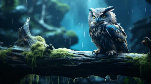 Mystical Owl in a Rainy Forest - Fantasy Wilderness Scene