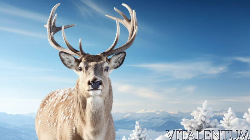 Winter Deer in Forest - A Study in Natural Beauty AI Image