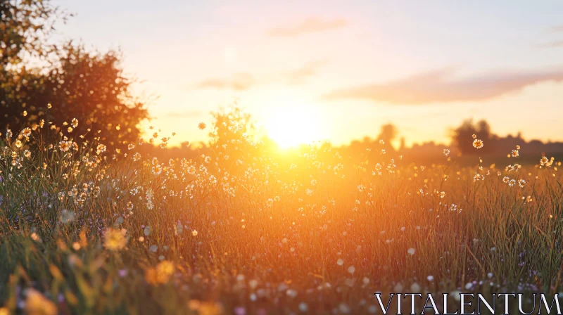 Golden Sunset Illumination in Nature AI Image