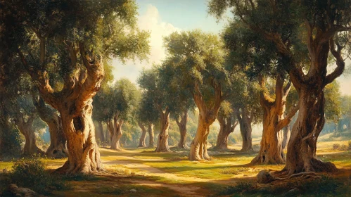 Serene Olive Tree Grove in Morning Light