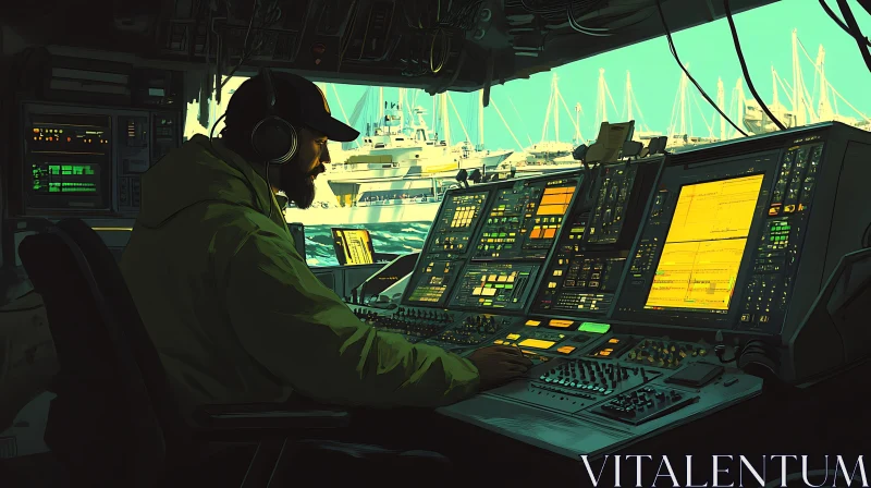 Maritime Technician Operating in a Control Room AI Image