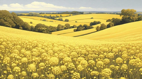 Blooming Yellow Fields in a Serene Countryside