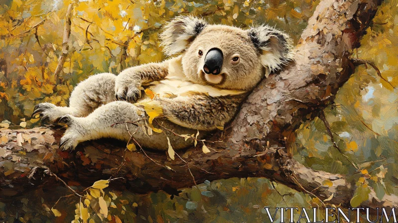 AI ART Koala on Tree Branch