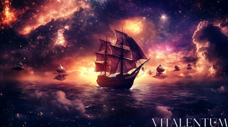 Sailing Through the Celestial Waters AI Image