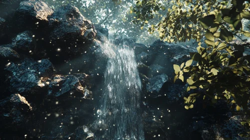 Forest Waterfall Amid Lush Vegetation