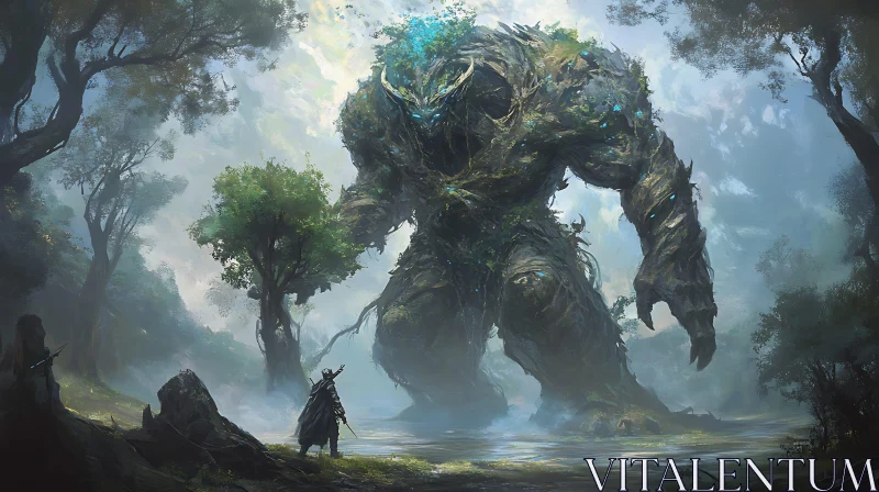 AI ART Mystical Woodland Colossus Battle