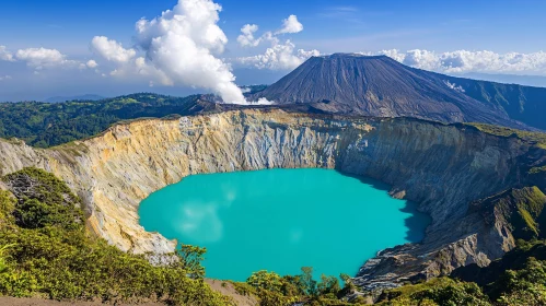 Stunning Volcanic Landscape with Turquoise Lake