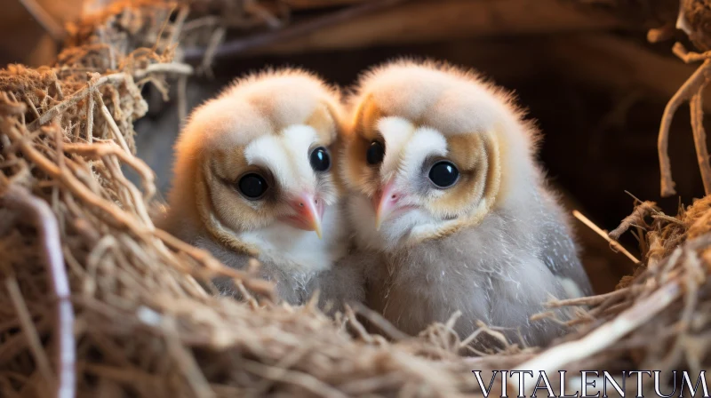 Captivating Image of Baby Barn Owls in a Nest AI Image