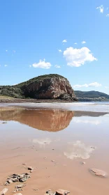 Mountain Reflection on Serene Beach Waters