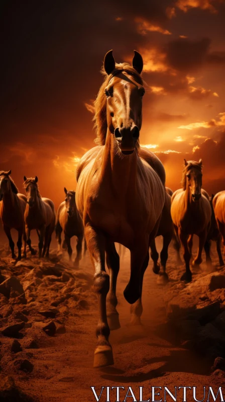 Majestic Horses Galloping in Desert | Environmental Activism Art AI Image