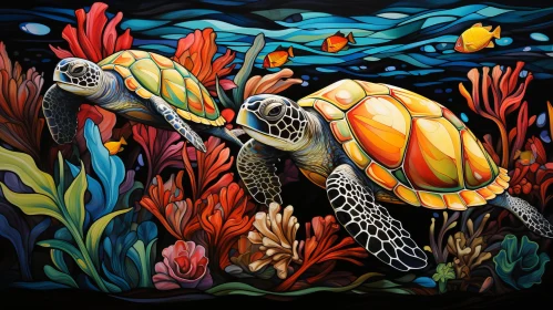Neo-traditional Ocean Mural with Turtles