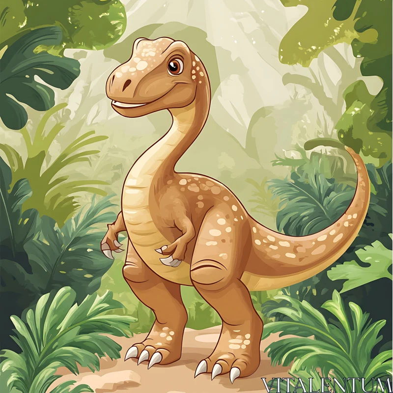 Charming Prehistoric Cartoon Character in Nature AI Image