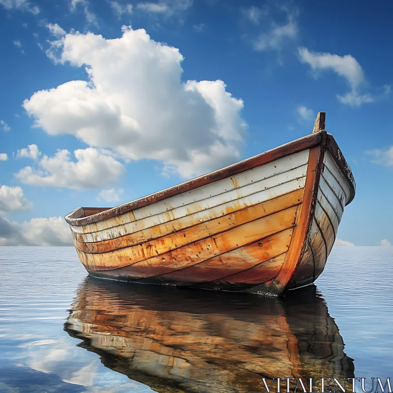 Serene Wooden Boat Reflection AI Image