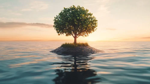 Sunset Island with Lone Tree