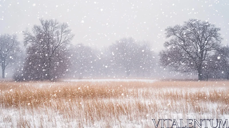 AI ART Tranquil Snow-Covered Field with Trees