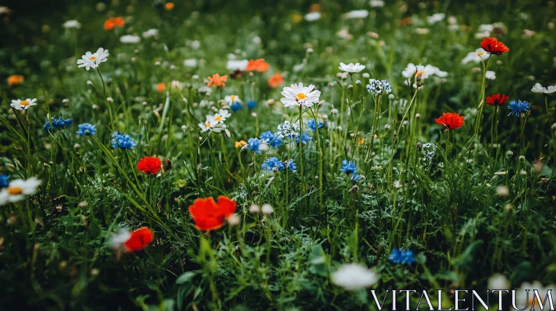 AI ART Vibrant Wildflowers in a Green Field