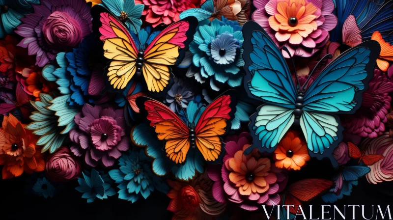 Colorful Paper Butterflies: A Stunning Outdoor Mural AI Image