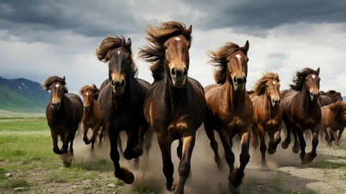 Expressive Herd of Horses Galloping in Field - Capturing Natural Power