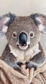 Cute Koala Cuddled in Cozy Blanket