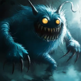 Eerie Blue Monster in the Shadows