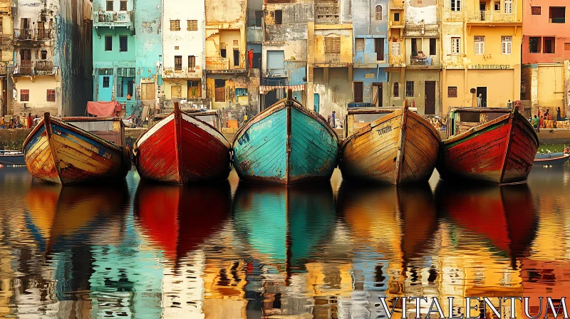 Vivid Waterfront Boats and Colorful Buildings AI Image