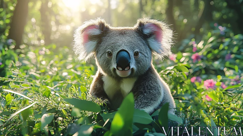 Koala in Sunlit Wilderness AI Image