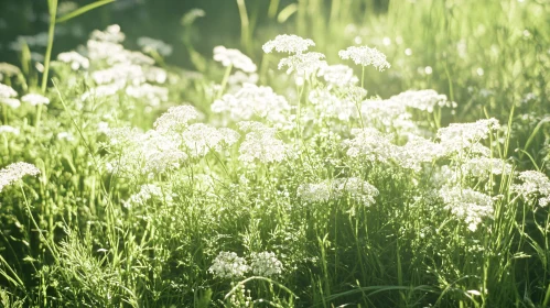 White Flowers in Sunlit Field