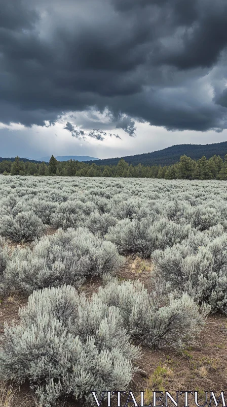 AI ART Foreboding Clouds Over Sagebrush Field