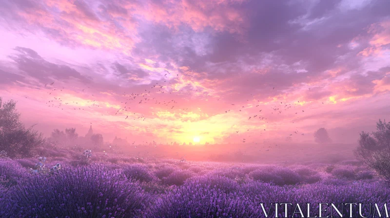 AI ART Lavender Field at Sunset