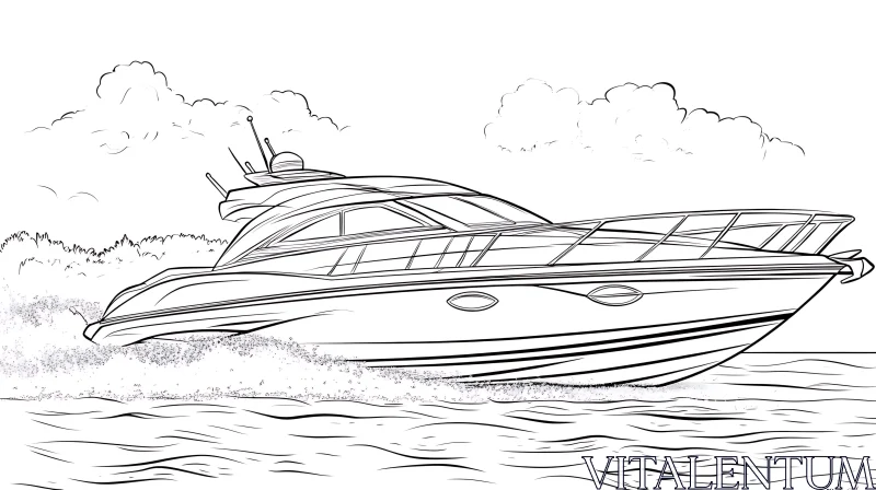 Speed Boat Line Art on Water AI Image