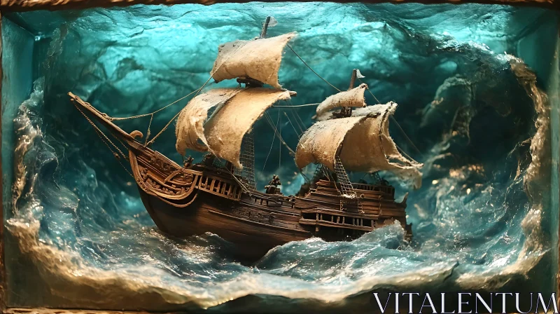 Historical Ship Battling the Waves AI Image