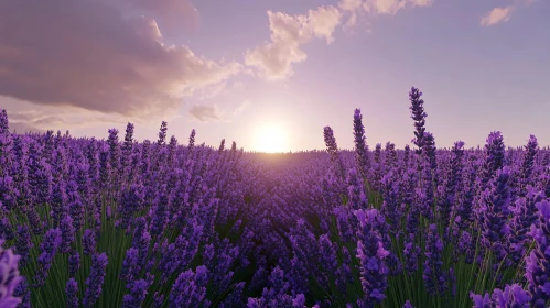 Serene Lavender Field Under the Rising Sun