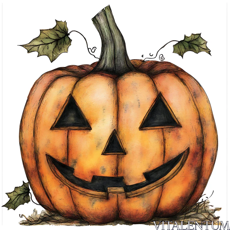 AI ART Festive Pumpkin Illustration with Smiling Face