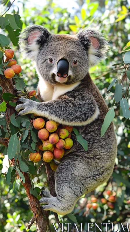 Koala with Vibrant Fruits AI Image