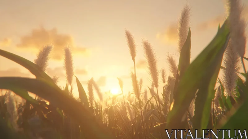 AI ART Field of Grasses at Sunset