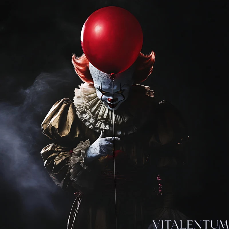 AI ART Eerie Clown with Red Balloon