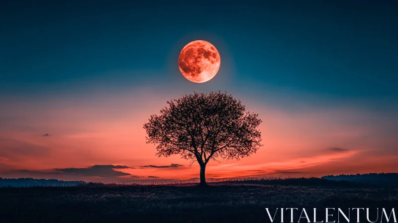 Moonlit Tree at Sunset AI Image