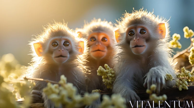 Enthralling Portrayal of Monkeys in a Floral Backdrop AI Image