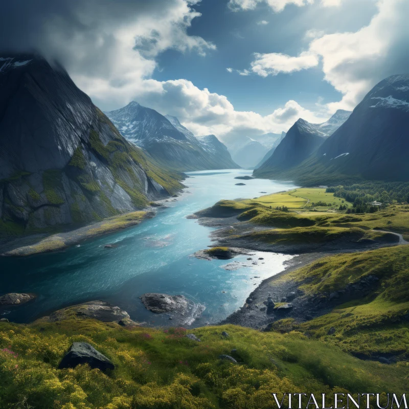 Photorealistic Panorama: Norwegian Nature and Mountainous Vistas AI Image